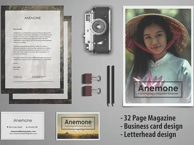 ANEMONE: Visual Stationary Template brand branding business corporate design easy to use elegant graphic design identity indesign indesign template logo magazine magazine cover magazine design magazine template photoshop template vector