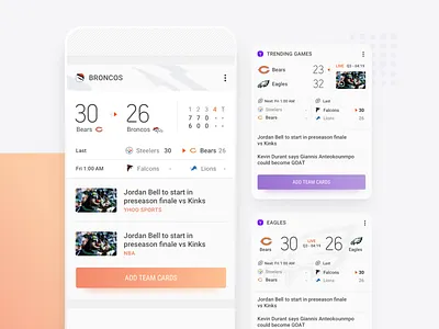 Sports and News Cards - Tech Company Partnership android android app app colors data design football gradients native news newsfeed samsung sports ui user experience user inteface user interaction ux yahoo
