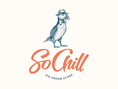Sochill Logo Design brand brand identity brand mascot branding character design design draw drawing hand draw hello icecream illustracion illustration logo logos logotype puffin sketch typography vector