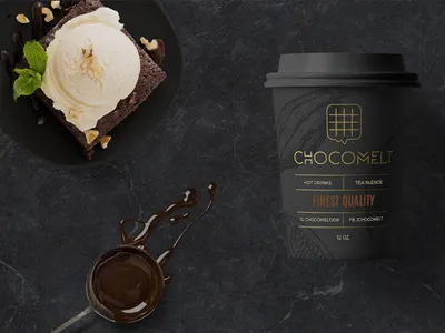 Chocomelt - Coffee Cup brand identity brand identity design branding chocolate coffee coffee cup design coffee logo coffee paper cup coffee shop design dessert food graphic design kuwait logo logotype packaging packaging design restaurant design vector