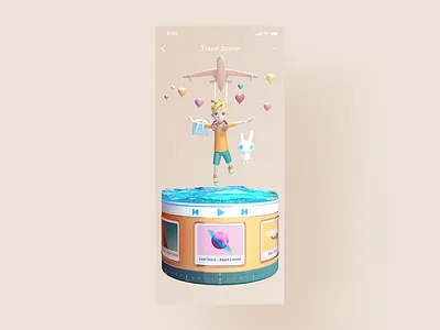 Travel scene of a music box 3d music music box travel ui ux