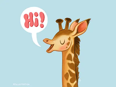 Up High! animals childrens book illustration cute animals digital art digitalartist giraffe hand lettering kids art lettering word bubble