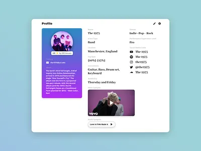 Artist Profile Screen Design adobexd branding color design figma illustration ui uidesign webdesign