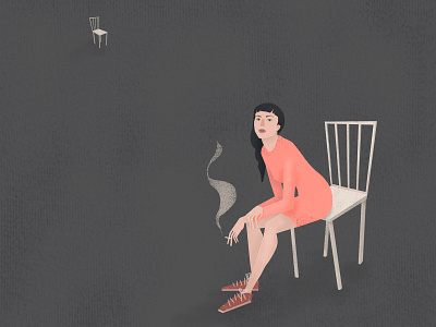 Waning Moon To New angeladelavega chair character cigarrete emptylandscape girl ilustración ilustración digital landscape photoshop smoke woman