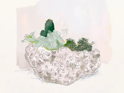 Hexa cactus digital art hexa illustration plant pot pottery watercolor