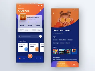 Analysis Instagram Data 1 account album analysis average data follower following gradient home instagram orange post profile purple rainbow search social tag ui yellow
