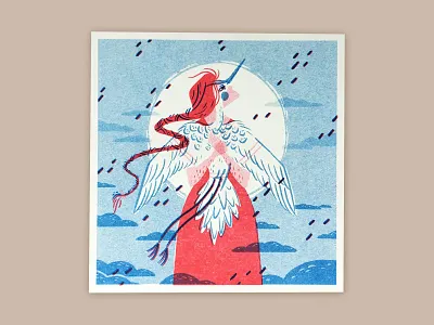 Crane Spirit Risograph digital illustration editorial female gritty illustration riso riso print risograph risography risoprint strength strong texture woman