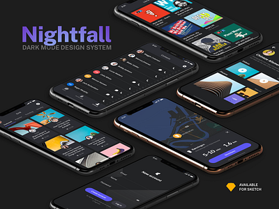 Nightfall DS app dark darkmode design design system flat ios mobile shop sketch ui ui design uikit ux uxdesign