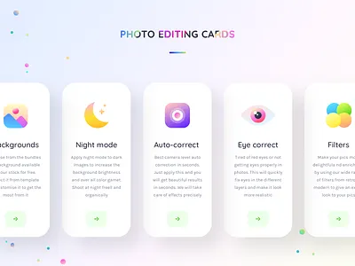Photo editing feature cards (expanded) app auto background brightness camera color contrst correction editor eye filter icon neel night photo potraitenhanceframe prakhar sharma ui uiux
