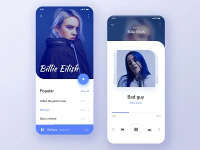 Music App - Exploration app billieeilish design exploration mobile mobileapp music musicapp ui ux