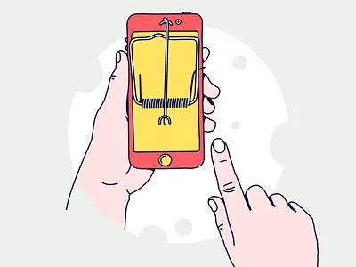 🙅🏻♂️Don't touch your iphone! 🙏 cheese hand illustration iphone mobile mouse mousetrap phone vector