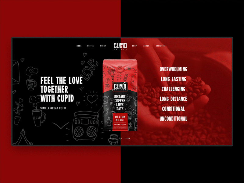 Cupid Coffee coffee coffee cup coffee website interactive modern packaking web design web interfaces webdesign website