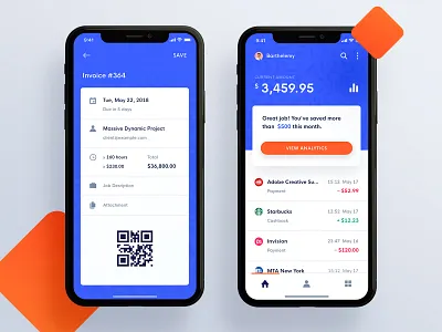 Cogni Bank Mobile Application app bank clean dashboad design history invoice ios material money orange qr transaction ui ux