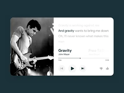 Music Player With Lyrics album albumart card cards design john mayer lyrics minimal minimalist music music app music player ui web