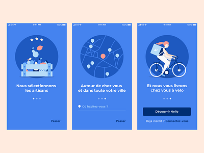 Delivery service onboarding app design app onboarding bike biker blue branding branding and identity delivery app delivery service design food food app food illustration illustration map onboarding ui ui ux ux vector