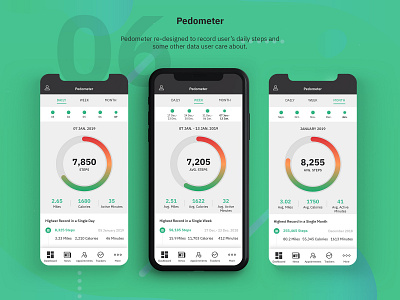 Pedometer app art clean creative design dribbble flat icon identity ios lettering minimal mobile pedometer type typography ui ux web website