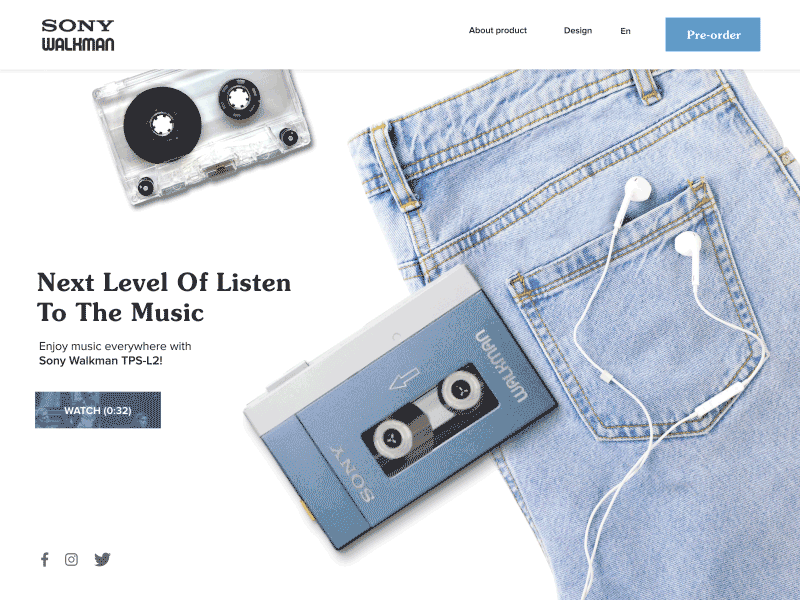 Sony Walkman animation cassette concept flat interaction interface listen motion motion design music photo play play on game player sony sony walkman ui walkman web web design