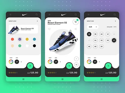 Nike SNKRS App - Redesign app design bahur78 color picker ecommerce nike pdp product design retail selector shopping shopping app size picker sneaker sneakers snkrs ui ui design uiux user center design user interface