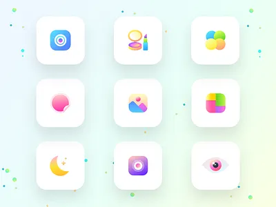 Feature cards icons of photo beautification app (source) camera collage editor eyes filter gallery landscape moon neel night paint photo prakhar sharma sketch sketchapp sticker ui uidesign uiux