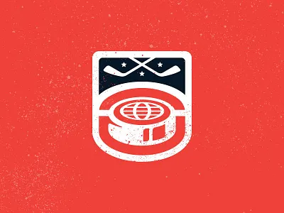 Hockey Crest Concept badge brand branding crest crest logo globe hockey illustration league logo puck red white blue shield sport sports vector world