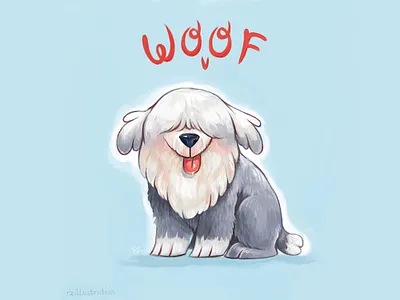 English Sheep Dog animal art animal illustration childrens book illustration digital art digitalartist dog dog illustration english sheep dog hand lettering illustration lettering woof