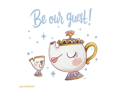 Be Our Guest beauty and the beast childrens book illustration chip digital art digitalartist disney disney art hand lettering illustration lettering mrs. potts