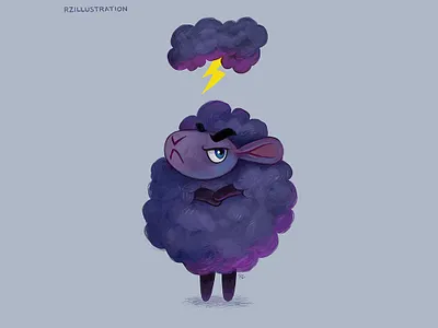 Stormy Sheep animal art animal illustration black sheep childrens book illustration clouds digital art digitalartist illustration lighting bolt lightning mood sheep storm