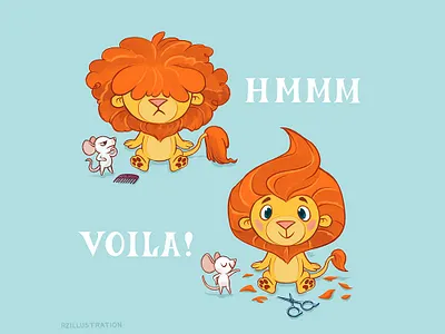 New Look animal art animal illustration animals childrens book illustration digital art digitalartist hair haircut hairstyle hand lettering illustration lettering lion makeover mouse
