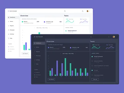 Task Manager Overview clear dark dark ui dashboard design light light ui manager minimal task task management task manager ui ui design ux ux design