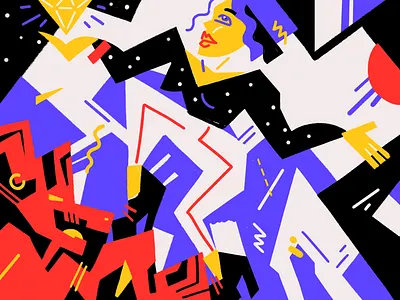 Let your demons upgrade you art city climb demons diamond digital funky geometric happy illustration power upgrade woman