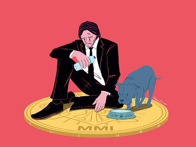 John Wick blue digital art dog fan art fanart illustration john wick photoshop red water yellow