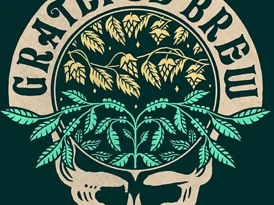 Grateful Brew brand and identity branding design folkart grateful dead hand drawn hand lettering icon illustration logo skeleton skull typography vector vintage