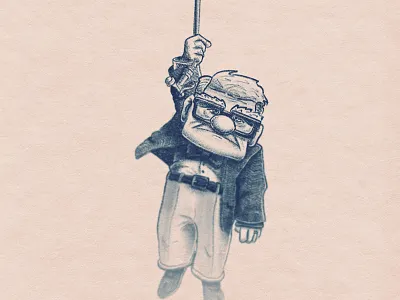Carl from UP disney draw drawing hand made illustration old man paper pixar sketch texture up
