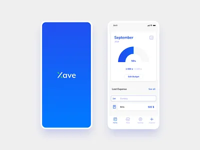 Xave - Expense Tracker app design blue ciriteldesign clean design expense tracker figma logo logodesign percentage savings screens ui userinterface ux uxui
