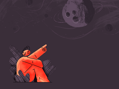 Planets graphic design illustration line minimal moon person planets plants pointing retro sketch space texture