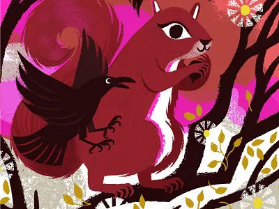 Crow wants the nut! bird branches character characterdesign childrensillustration clouds crow design digital digitalpainting drawing flat flowers illustration leaves nuts sky squirrel tree