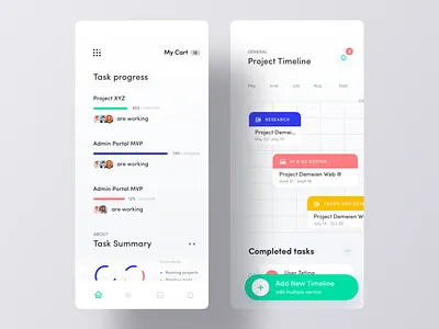 Project Management App UI agency app design app ui company design development process progress project research task timeline