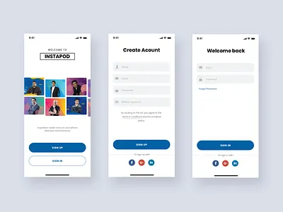 Podcast App - Sign in & Sign Up Exploration aps ios aps login screen podcast sign up form streaming app ui ux