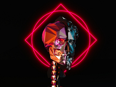 Day 2 of the skull challenge 3d 3d art 3d skull abstract abstract art blender blender3d concept design geometic glow low poly neon simple skull skull a day skull art skulls voperwave