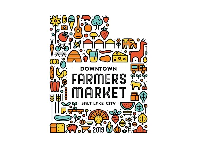 Salt Lake Farmer's Market downtown farmers market fell fresh fruit icon illustration line art madebyfell monoline poster produce salt lake city summer utah veggies