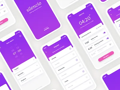 Silencio - hearing impaired alarm app alarm android app app design clock dashboard deaf design hearing impared ios mobile ui ux