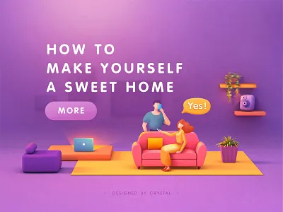 Home Sweet Home 3d banner boy c4d camera computer design girl graphic home illustration man sofa