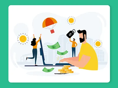 Dropshipping building dollar girl icon laptop man shipping