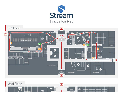Stream Evacuation Route Map design escape plan escape route evacuation evacuation map evacuation route exit exit sign fire escape floor map illustration legend map map legend navigation route signage wayfinding
