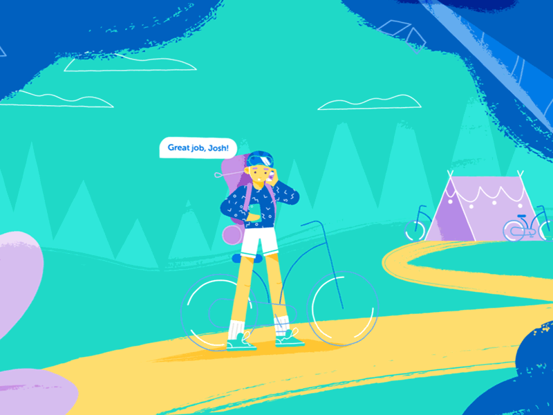 Bike Trip 🌿 2d 2d animation after effects animation app biking camping character design explainer video explainer videos forest health illustration illustrator nature parallax plant storyboard texture tree