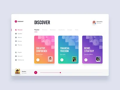 #Exploration - Podcast - Light Version clean dashboard desktop light music play podcast ui web white