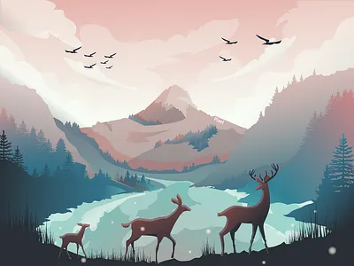 Lake deer deers lake landscape mountain