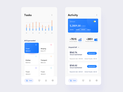 Finance Tesk App account activity stream dribbble task ui unpaid 中央 加 商标 图标 应用 应用程序设计 插图 概念上的 概念设计 设计