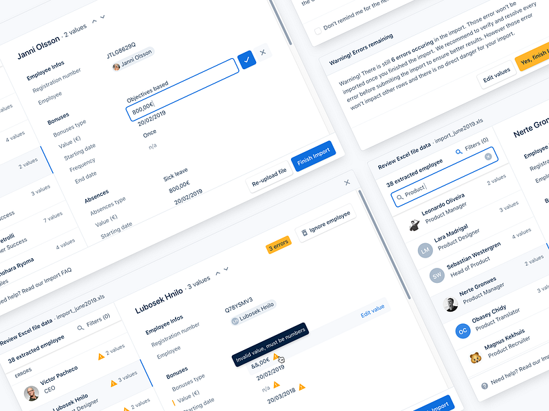Imports 📎 app dashboard edit data excel import interface list minimal modal product ui ux
