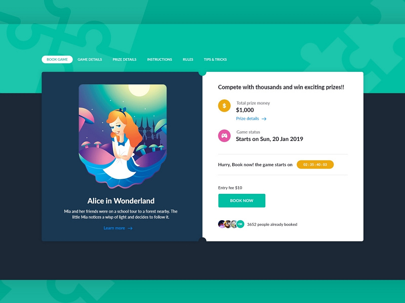 Game Booking Page art book game booking clean dark ui design game game design icon iconography icons illustration minimal photoshop simple typography ui ux web web design